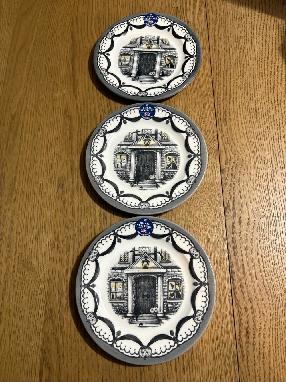 Stafford Black, White & Cream Haunted House Decorative Plate set of 3